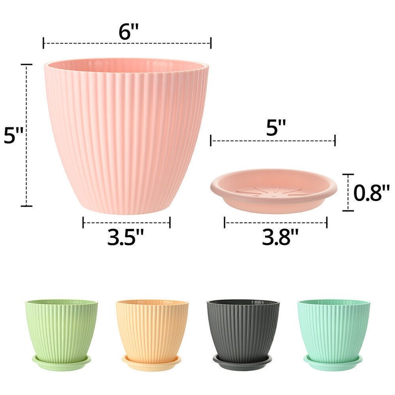 5Pack 6"-7.5'' Plastic Flower Pots Modern Indoor Outdoor Plant Containers Garden gallery