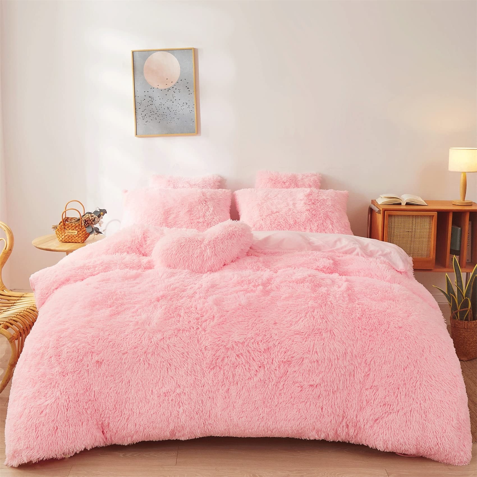 Fluffy Pink Faux Fur Comforter Cover Set - Ultra Soft Plush Bedding, 3 Pieces... gallery