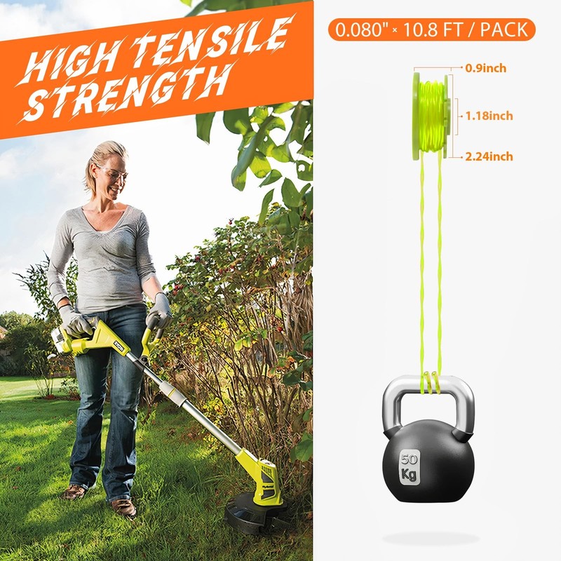 Weed Wacker String Compatible for Ryobi One Plus+ 6 Spools+1 Cap, Green gallery