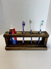Handmade Toothbrush and Toothpaste Holder Varnished Wood