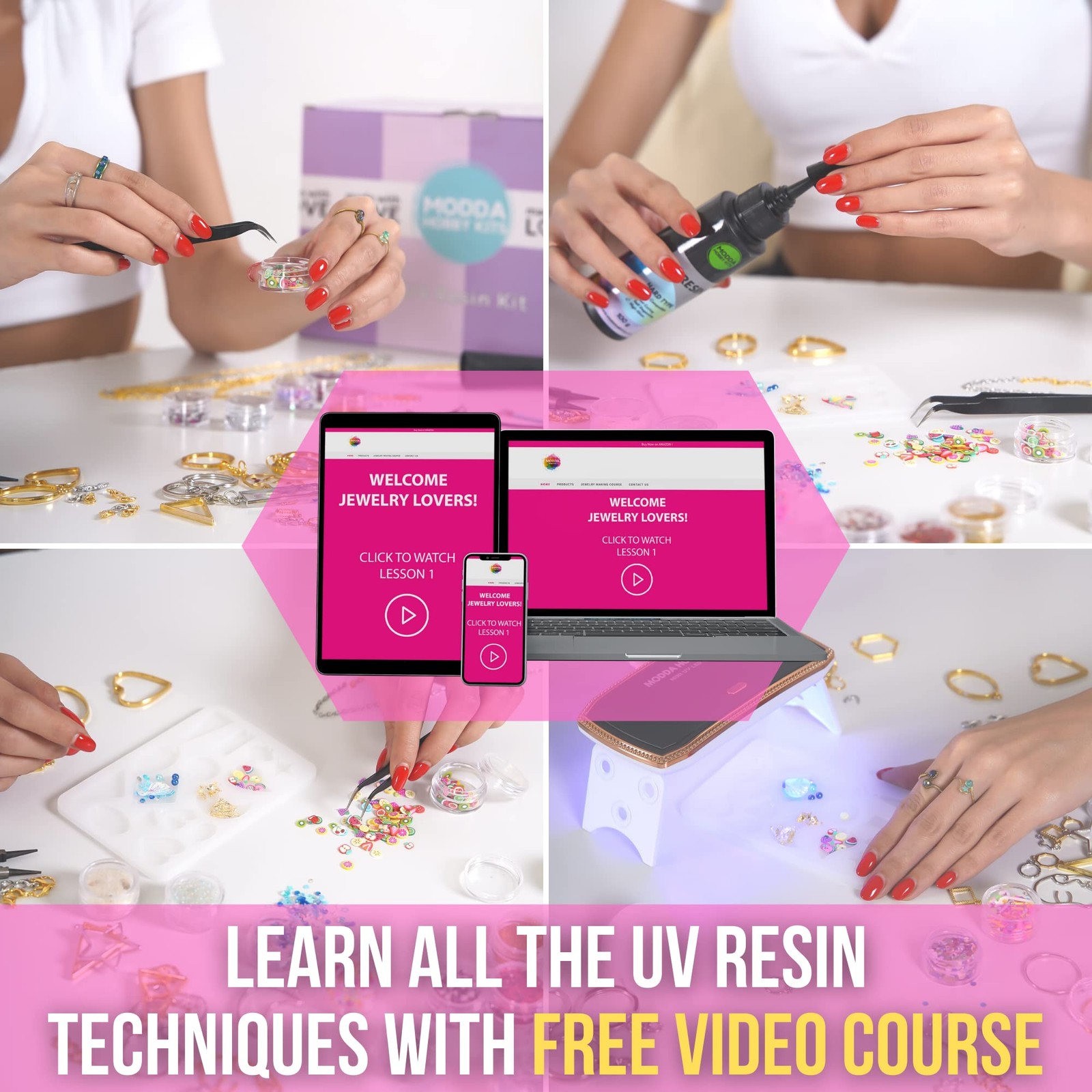 MODDA UV Resin Jewelry Making Kit w/ UV Lamp & Video Course, DIY Craft Kit gallery