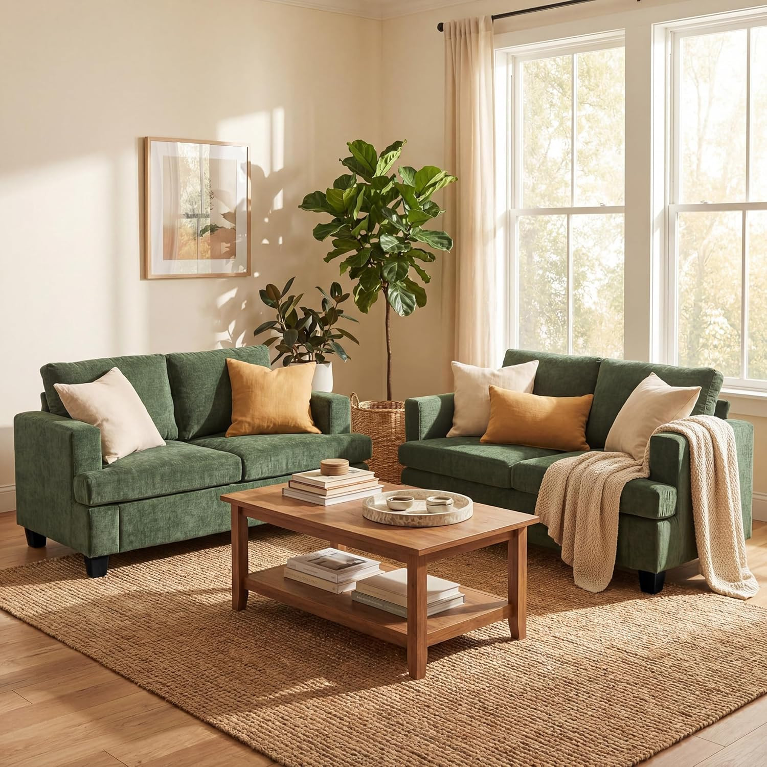 YOUDENOVA 2 Piece Set Comfy Sofa Couch, Loveseat Sofa * 2 with Deep Seats, Moder gallery