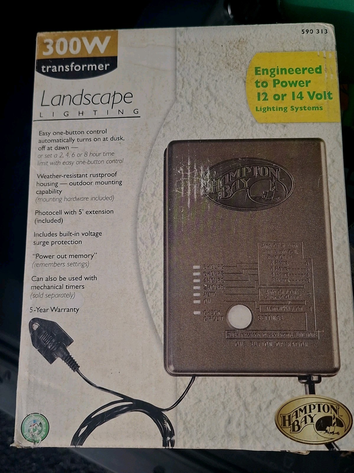 Hampton Bay 590313 Landscape Lighting Transformer 300W 12/14V 5ft Photocell Cord gallery