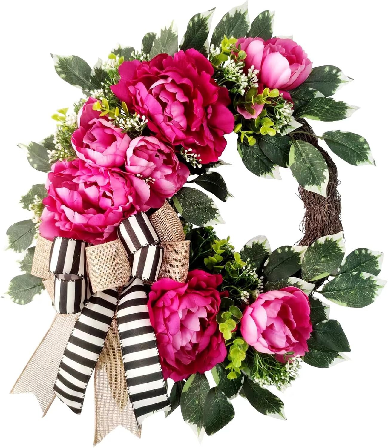 Spring Summer Wreath for Front Door,hot Pink Peony Door Wreath,Farmhouse Kitchen gallery