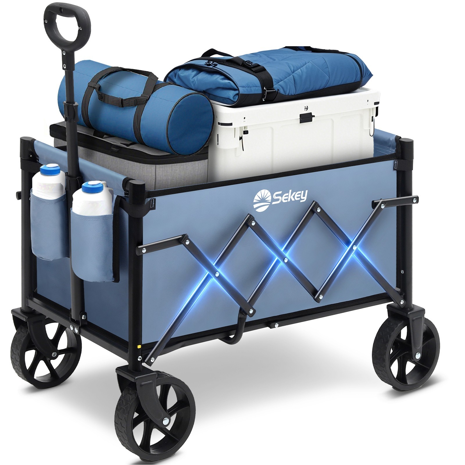 Sekey Wagon: 220LBS capacity, big wheels, foldable for shopping & camping. Blue. gallery