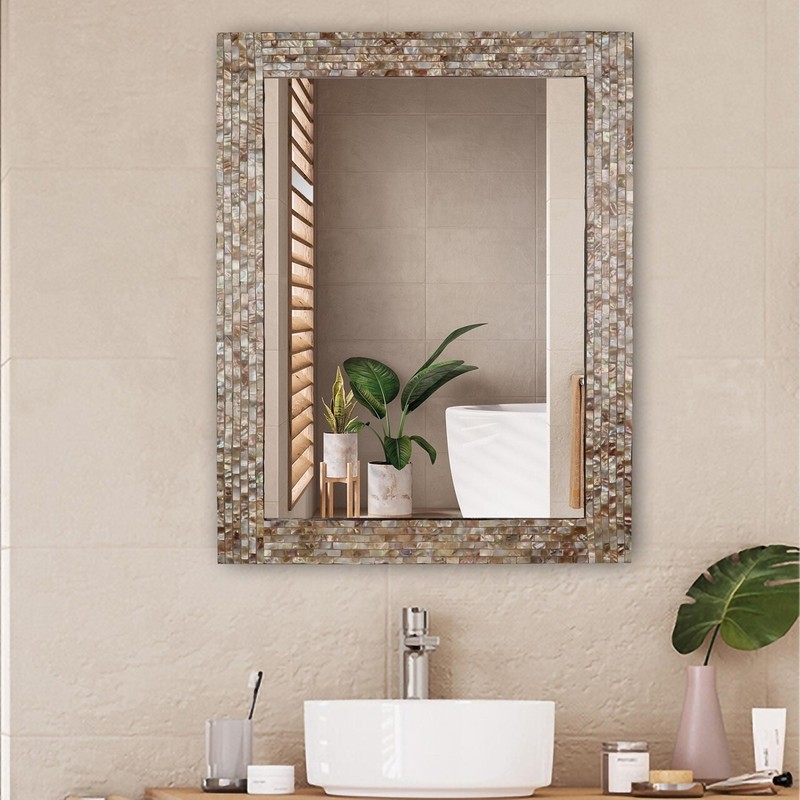 Framed Wall Mirror Reflection Seashell Finish Rectangular 24" Wide x 32" Long gallery