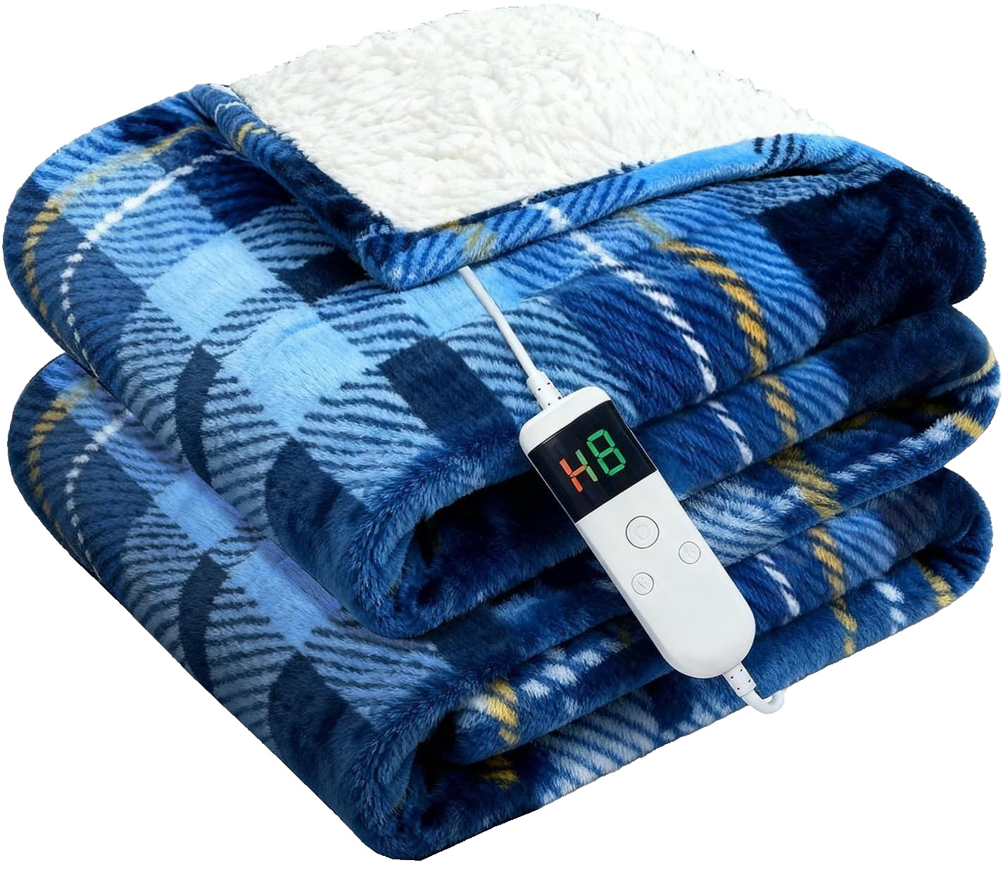 Heated Blanket Electric Throw Soft Flannel w 8 Hrs Auto Off Plaid Blue NEW gallery