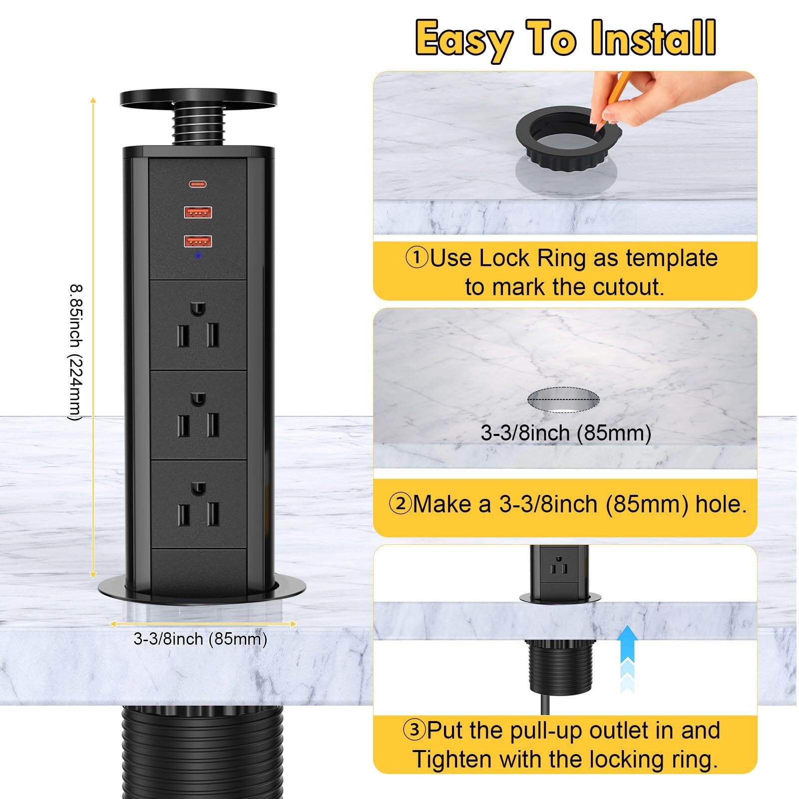 Pop Up Outlet For Countertop Pop Up Socket With 3 Ac Outlets And 2 Usba & 1 Pd 2 gallery