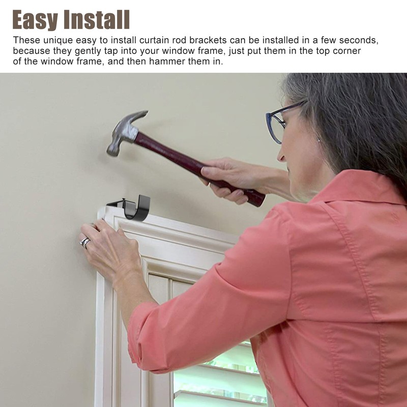 4Pcs Curtain Pole Brackets No Drill Curtains Rod Holder Into Wooden Window Frame gallery