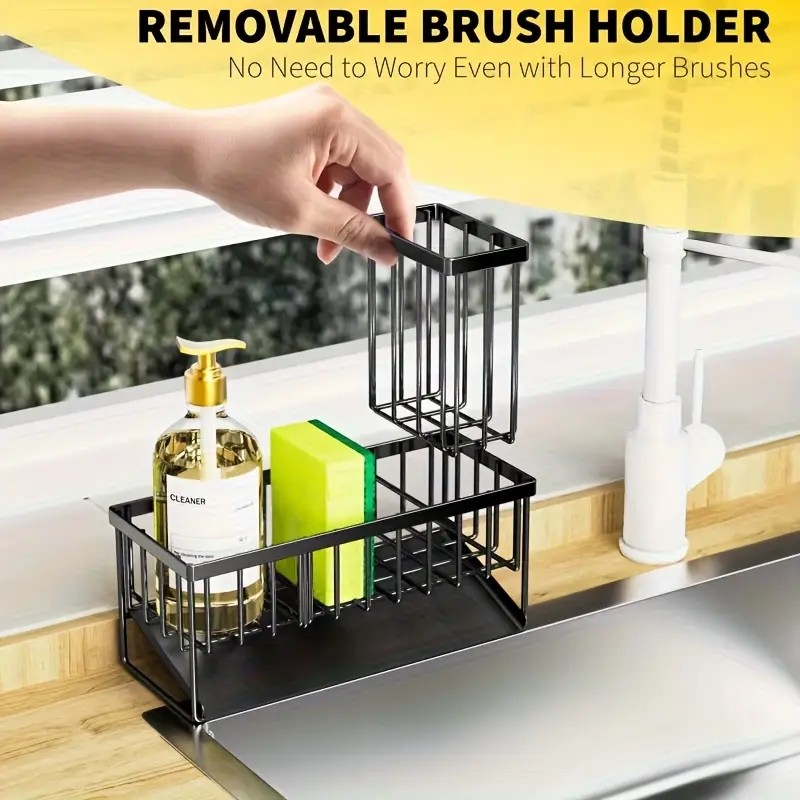 Stainless Steel Kitchen Sink Sponge Organizer Rack with Chopsticks Towel Holder gallery