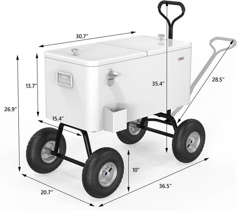 VINGLI 80 Quart Wagon Rolling Cooler Ice Chest, W/Long Handle and 10" Wheels, Po gallery
