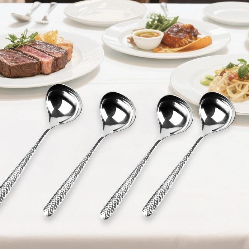 2 Pack Deep Round Soup Spoons 7.87", 304 Stainless Steel Large for Dinner Guests gallery