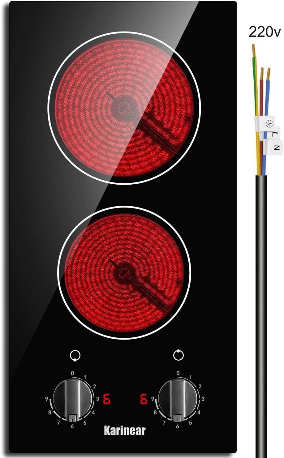 12" Electric Ceramic Cooktop, 2 Burner Radiant Stove, Hardwire 220-240V gallery