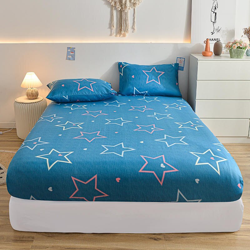Bed Sheets for Bed Blue Stars Printed Fitted Sheets Thick Fabric Mattress Cover gallery
