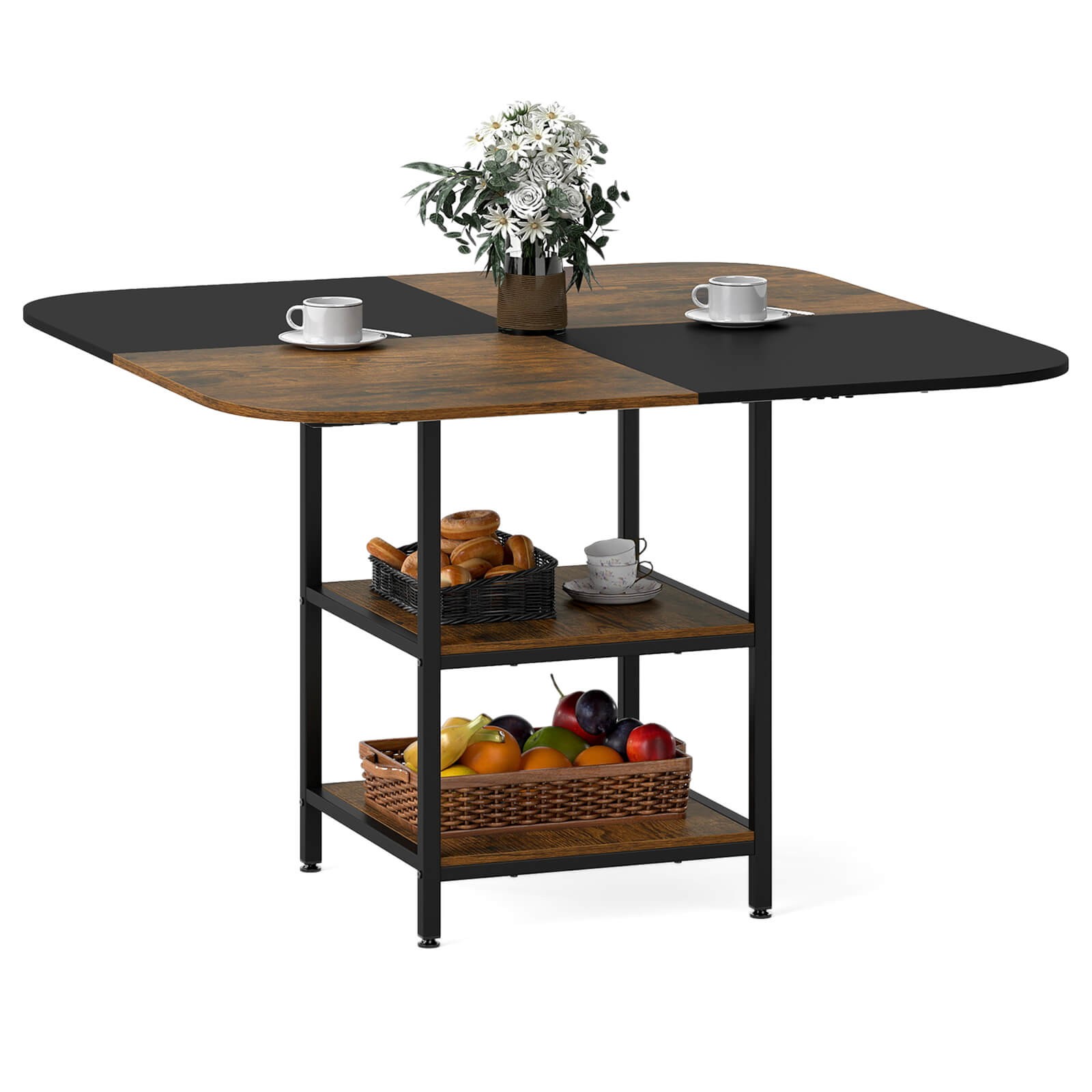 47.5” Square Dining Table w/Double-colored Splice Desktop 2-Tier Storage Shelves gallery