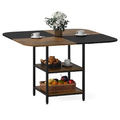 47.5” Square Dining Table w/Double-colored Splice Desktop 2-Tier Storage Shelves
