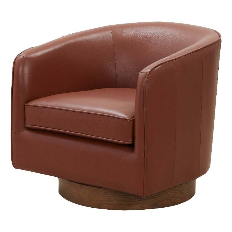 Pemberly Row Caramel Top Grain Leather Wood Base Swivel Barrel Chair gallery