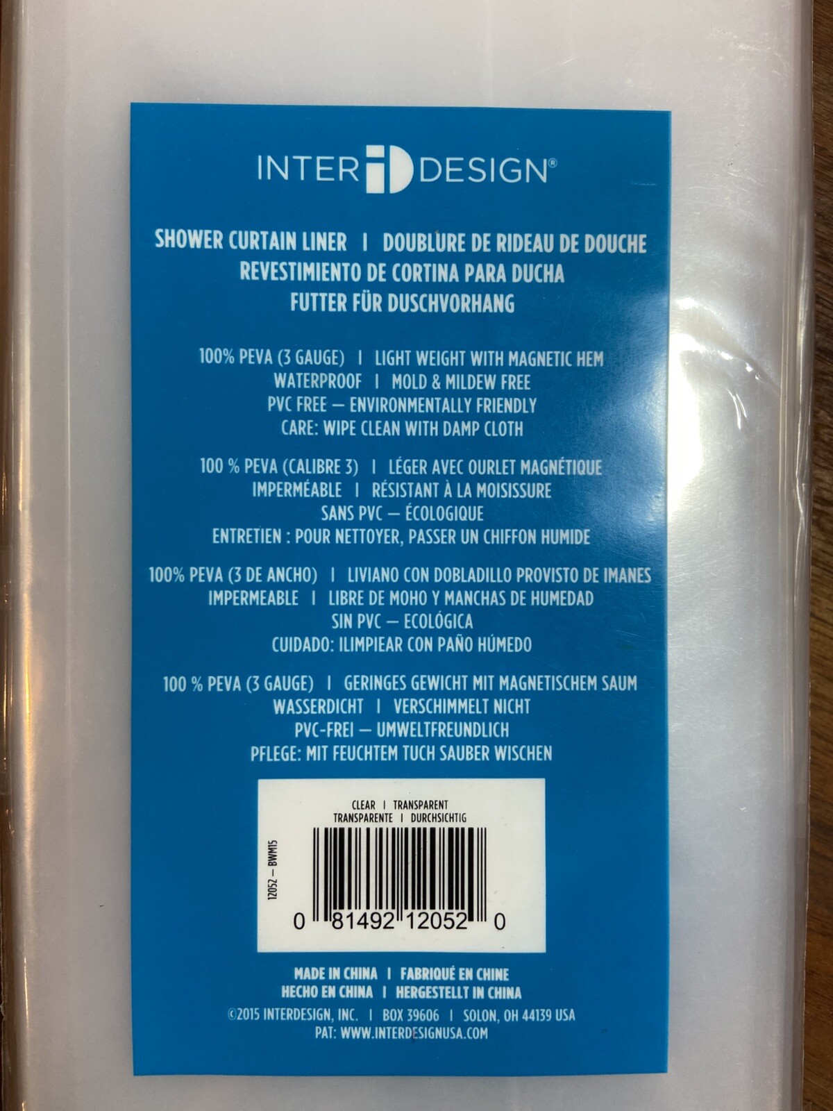 INTERDESIGN 72"X72" SHOWER LINER 100%PEVA 3 GAUGE CLEAR gallery