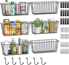 Simple Trending 6 Pack Wire Basket Wall Mount Baskets Hanging Baskets, Cabinets