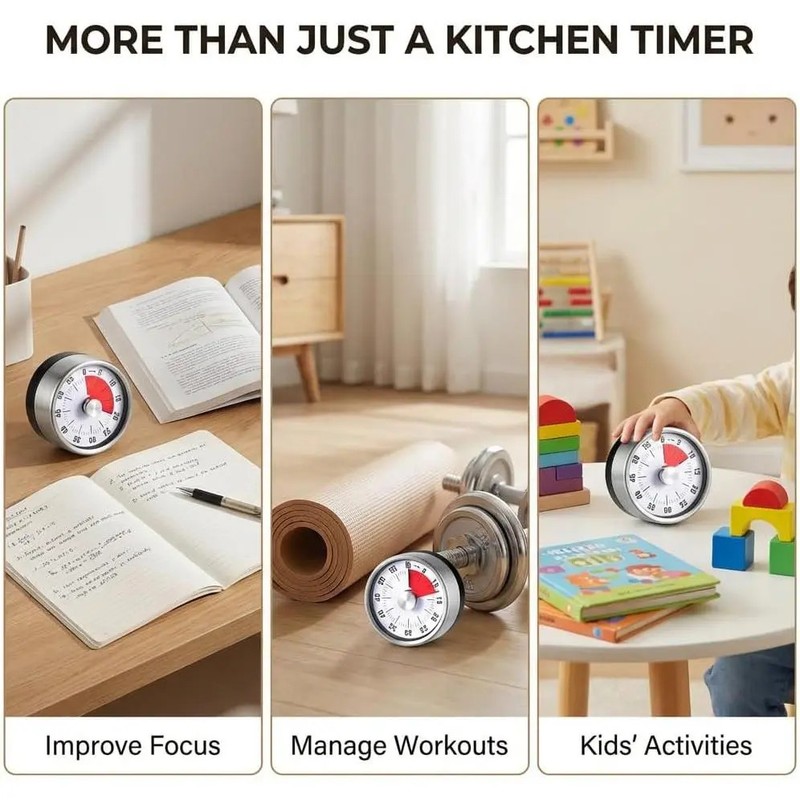 Magnetic Kitchen Timer, 60-Minute Mechanical Visual Countdown Timer, Loud Alarm gallery