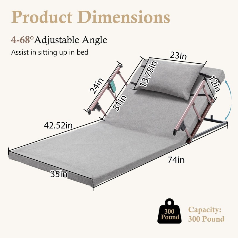 Electric Adjustable Bed Backrest, 300 lbs Weight Capacity, 4-68° Upgraded Liftin gallery
