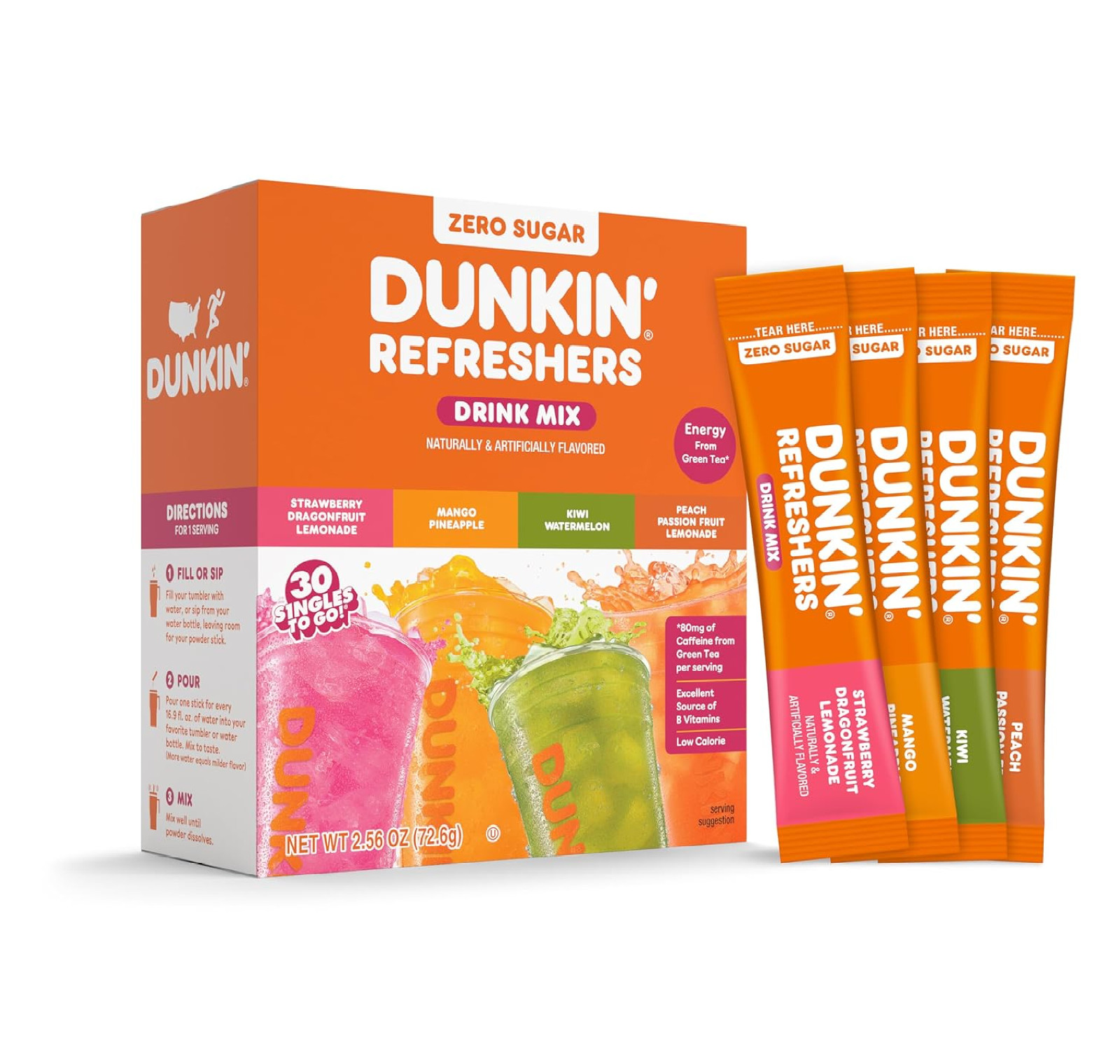 Dunkin’ Zero Sugar Refreshers Singles To Go! Powdered drink mix packets, 30 Ct V gallery
