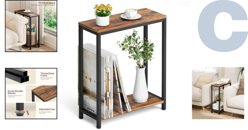 Narrow 2 Tier Side Table - Rustic Brown & Black for Small Spaces Elegance gallery
