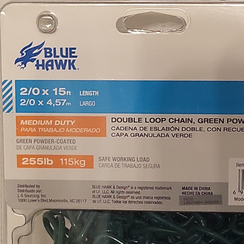 Blue Hawk 2/0 Double Loop Chain, 15 ft., Green Powder Coated, 255 lb. Load gallery