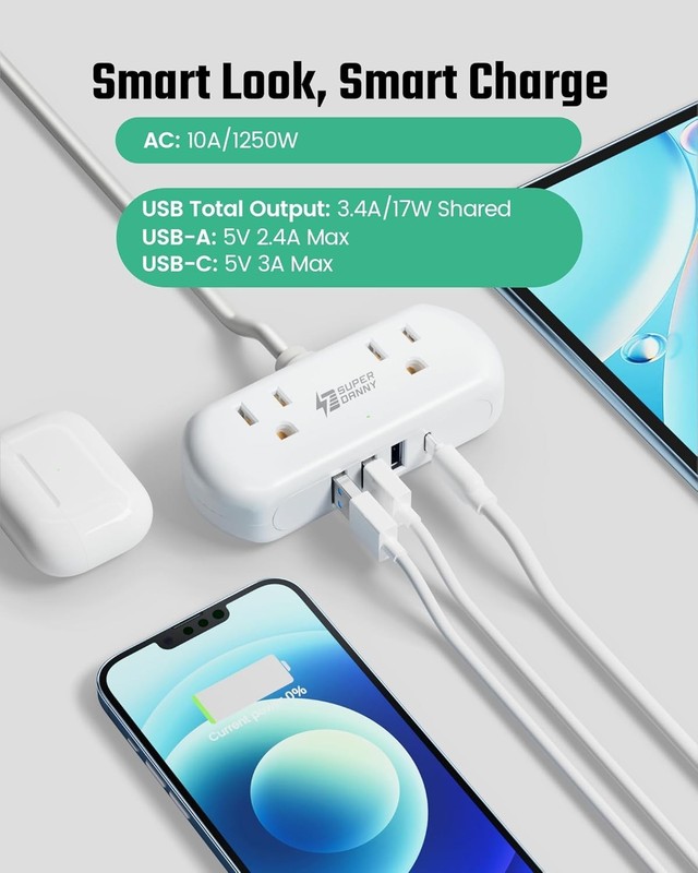 Smart USB Charging Hub: 2 AC Outlets & 4 Ports for Home & Office, Compact Design gallery