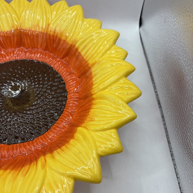 Hand Painted Sunflower Ceramic Serving Bowl painted Yellow Brown Orange 12 Inch gallery