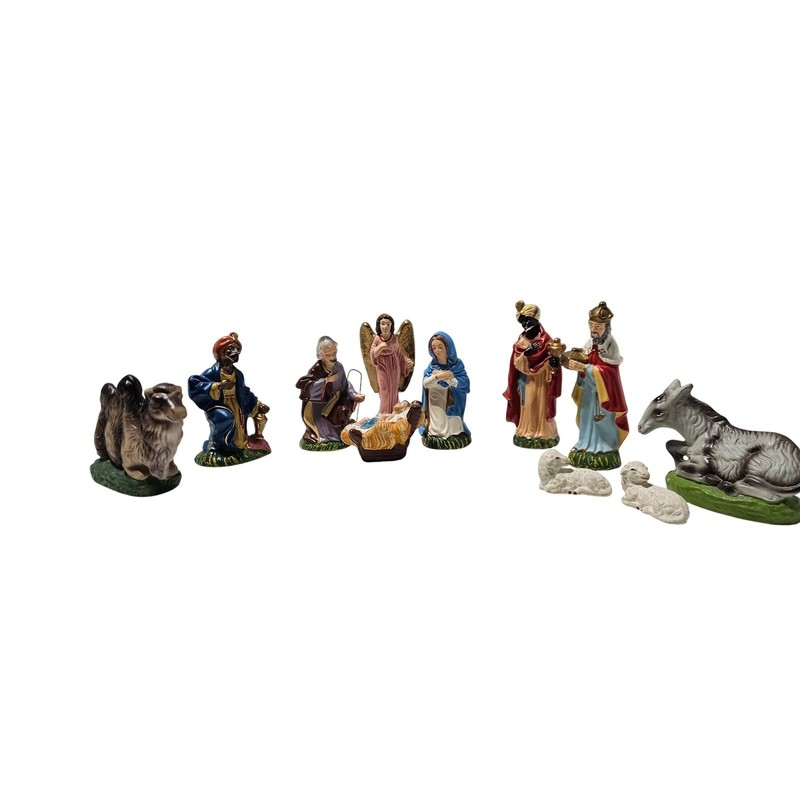 Woolworth Nativity Set Small Multicolor Vintage 11 Piece Chalkware Japan gallery