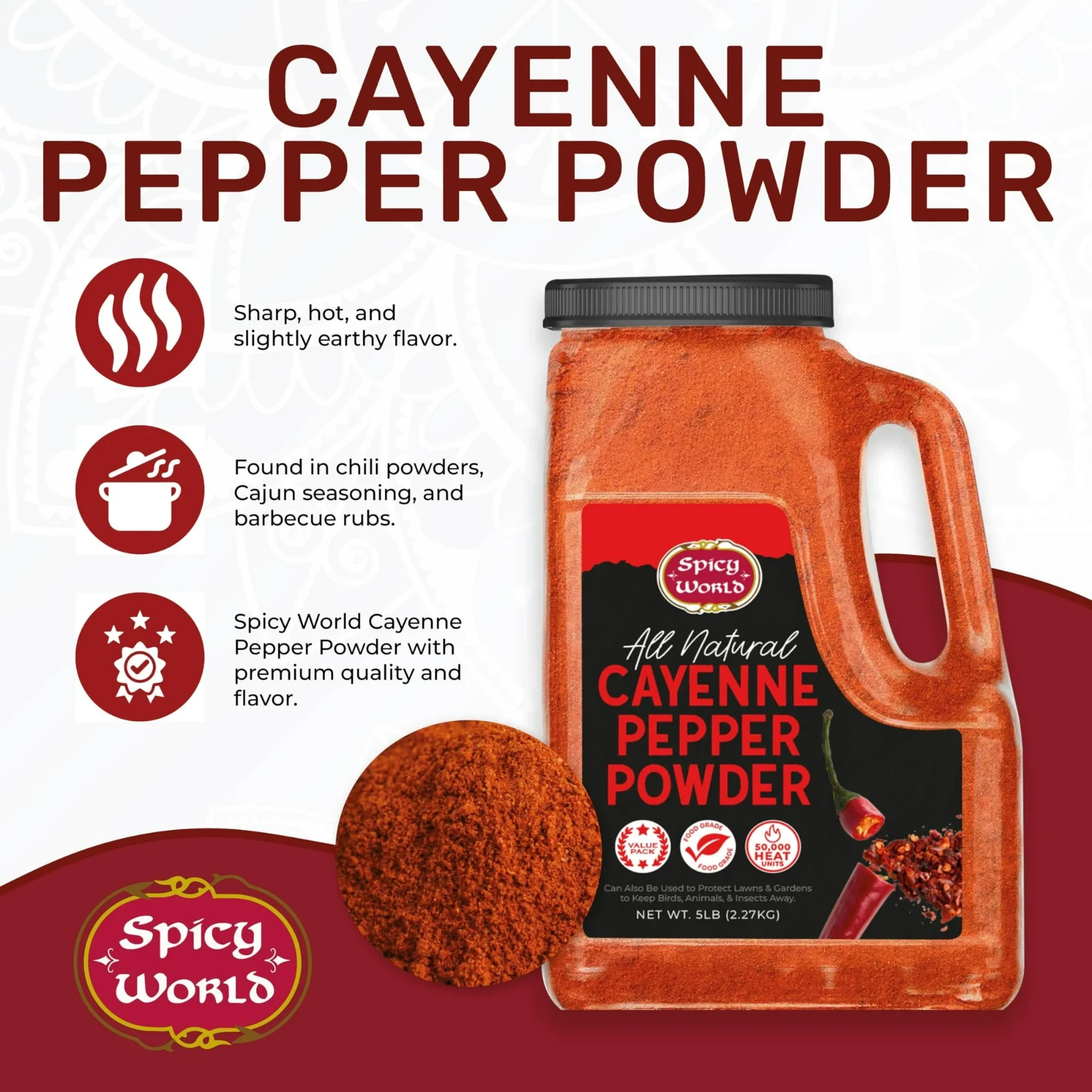 Spicy World Hot Cayenne Pepper Powder Bulk 5 LBS Jar Red Pepper 50,000 SHU Heat gallery