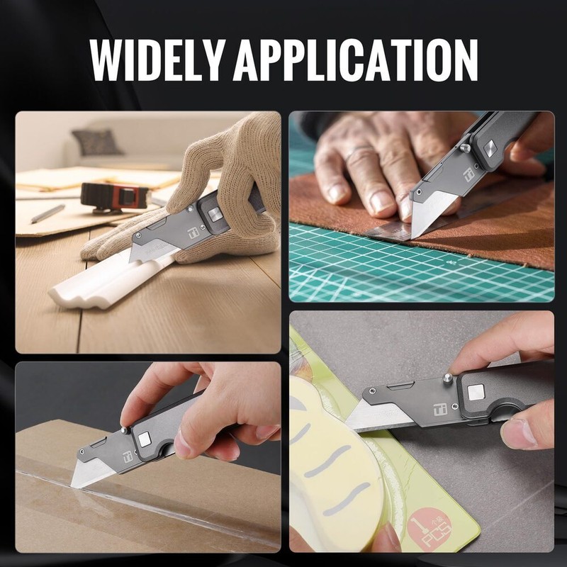 WORKPRO Titanium Folding Utility Knife CNC Unibody Box Cutter Quick Change Blade gallery