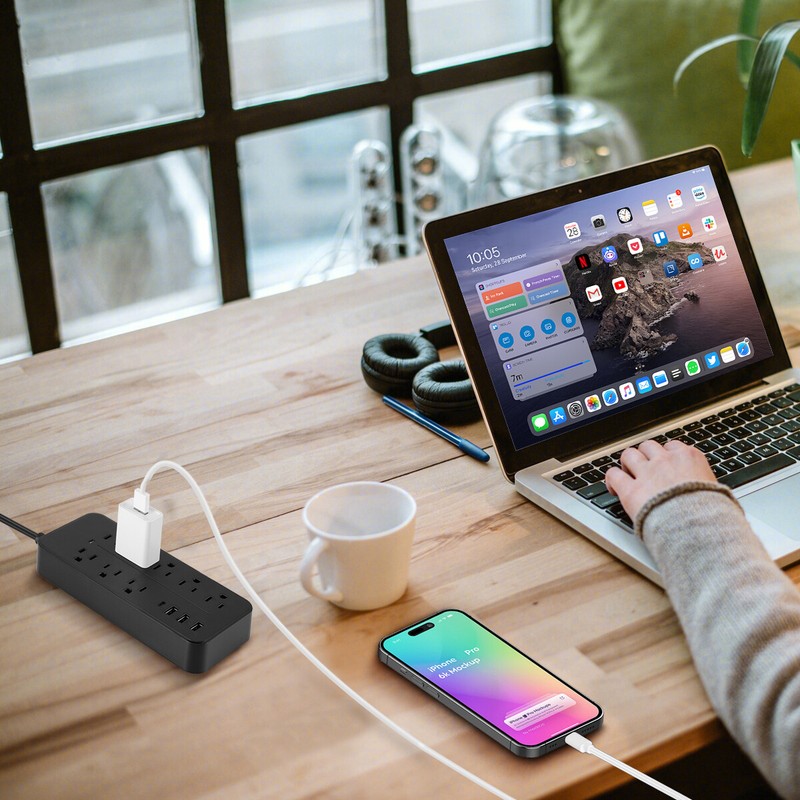 US Wall Mountable USB Surge Protector Power Strip 8 Outlet Plugs w/ 4 USB Ports gallery