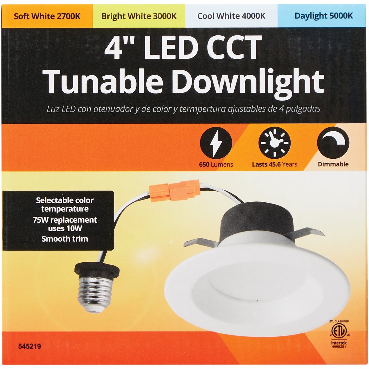 4 In. Retrofit IC Rated White LED CCT Tunable Downlight with Smooth Trim, 650 gallery