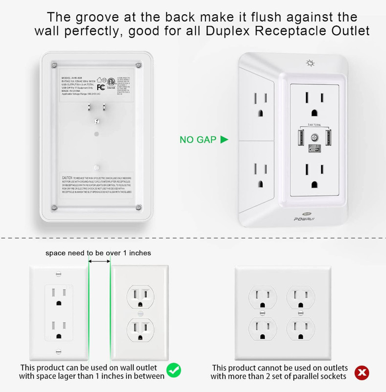 Multi Plug Outlet Surge Protector - POWRUI 6 Outlet Extender with 3 USB Ports... gallery