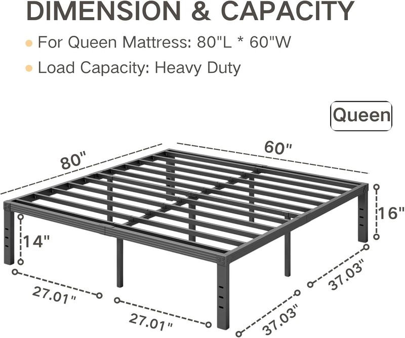 Elegant Queen Bed Frame 16" High – Squeak Resistant with Easy 20-Minute Assembly gallery