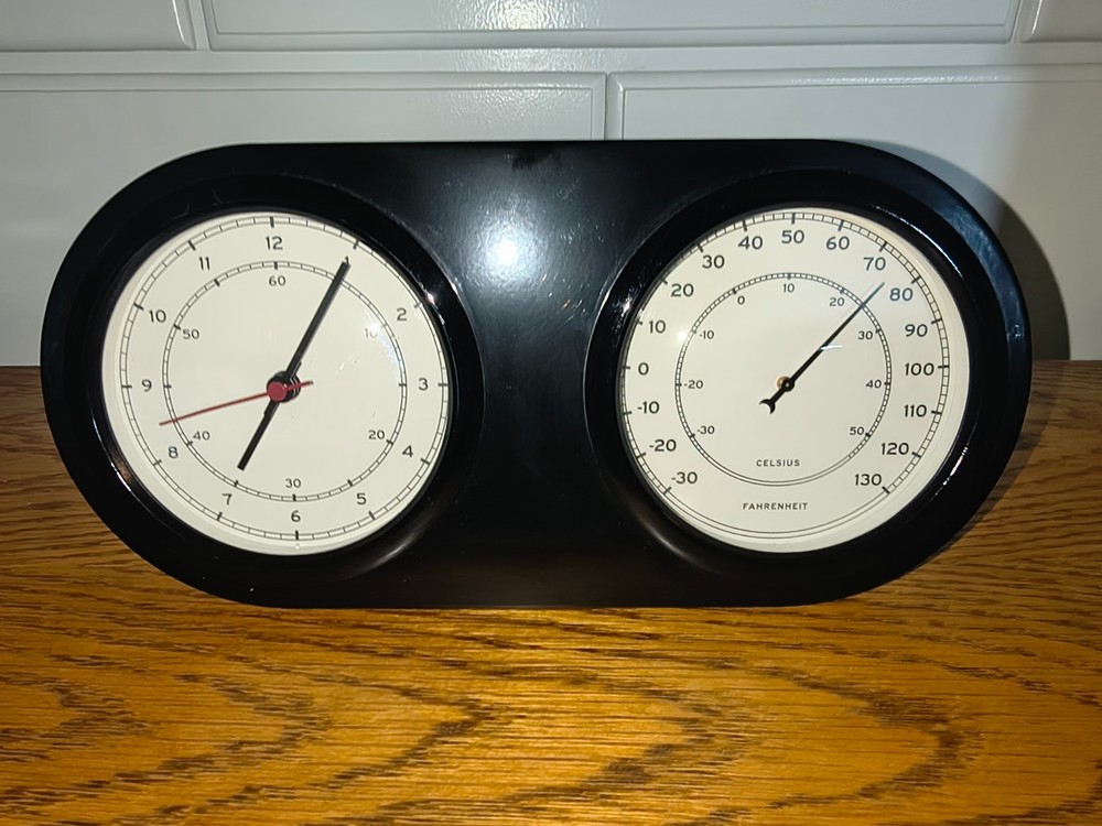 WALL CLOCK w/ THERMOMETER ...RARE . Vertical or Horizontal Mount