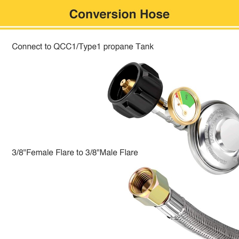 5FT Propane Hose Regulator with Gauge for Most LP Gas Grill, Heater, 3/8" Female gallery