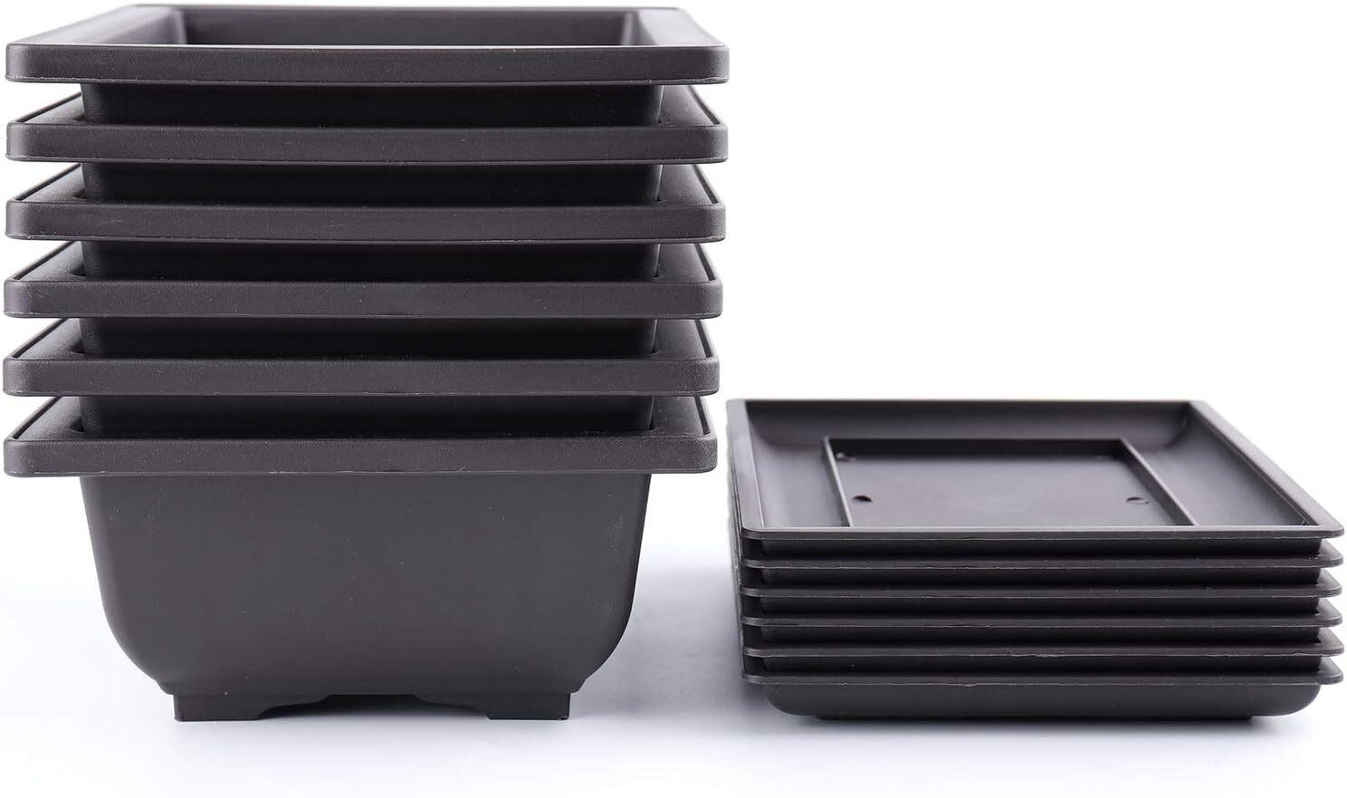 6 Pack 9 Inch Plastic Bonsai Training Pots Mocha Garden Flower Pot with Tray gallery