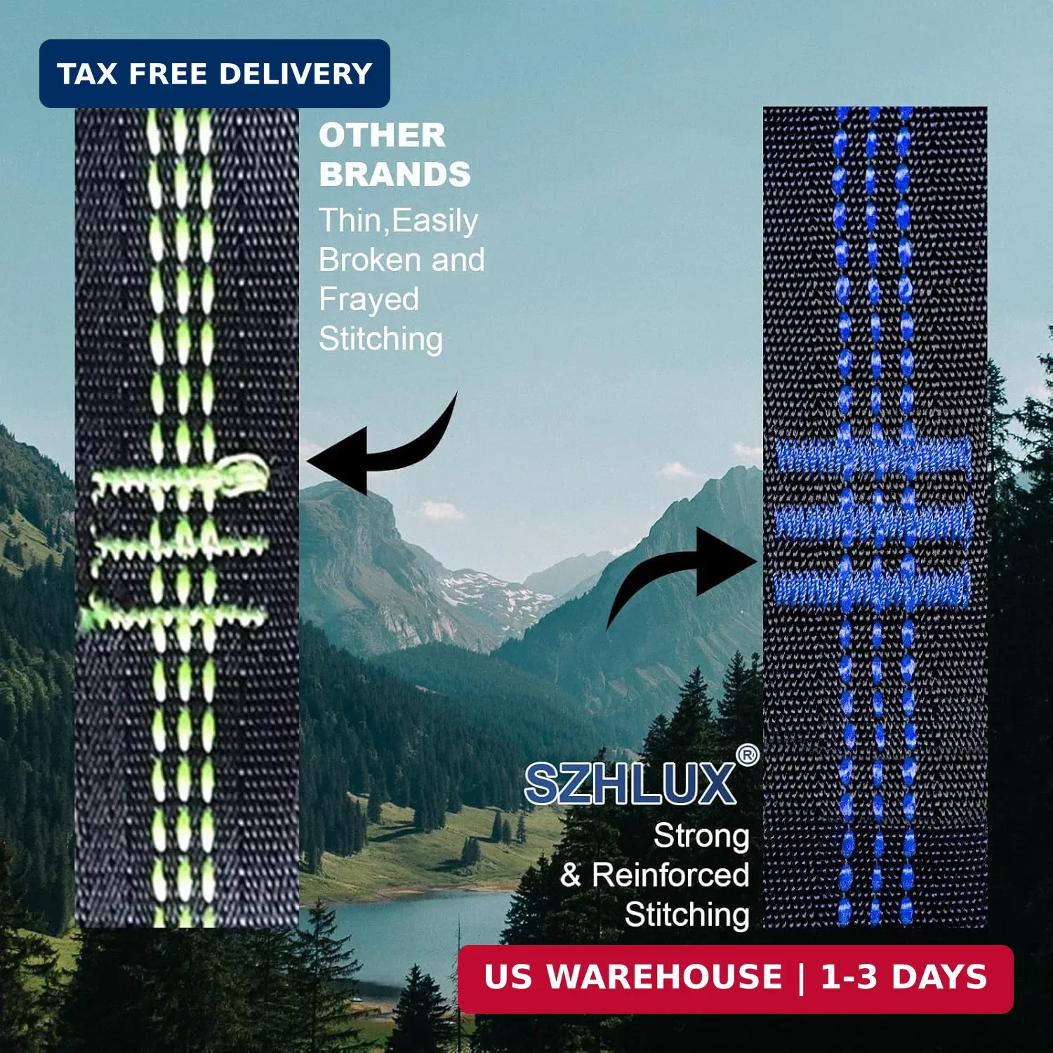 SZHLUX Hammock Straps for Trees - Set of Two 10ft Long, with 38 Loops & 2 Carabi gallery