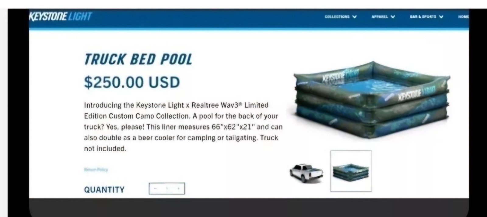 NEW REALTREE KEYSTONE LIGHT CAMOUFLAGE INFLATABLE TRUCK BED SWIMMING POOL/COOLER gallery