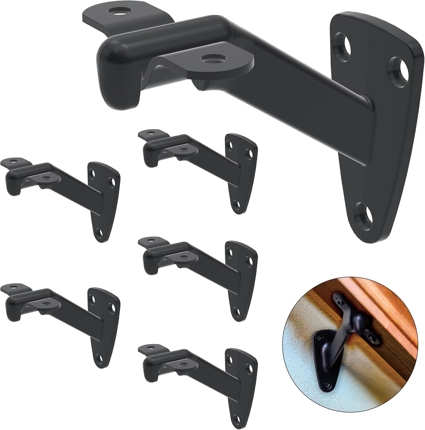 Hand Rail Brackets for Stairs- 6 Pcs Heavy Duty Black Handrail Brackets for Indo gallery