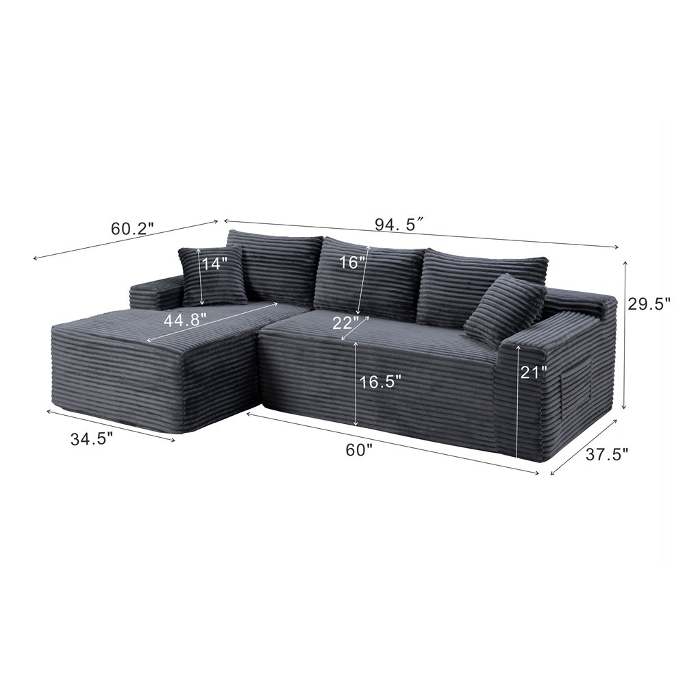 Modular Sectional Sofa Couch with Chaise, 3 Seater L-Shaped Sofa Boneless Sofa gallery