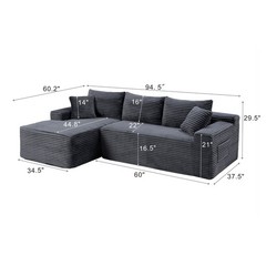 Modular Sectional Sofa Couch with Chaise, 3 Seater L-Shaped Sofa Boneless Sofa