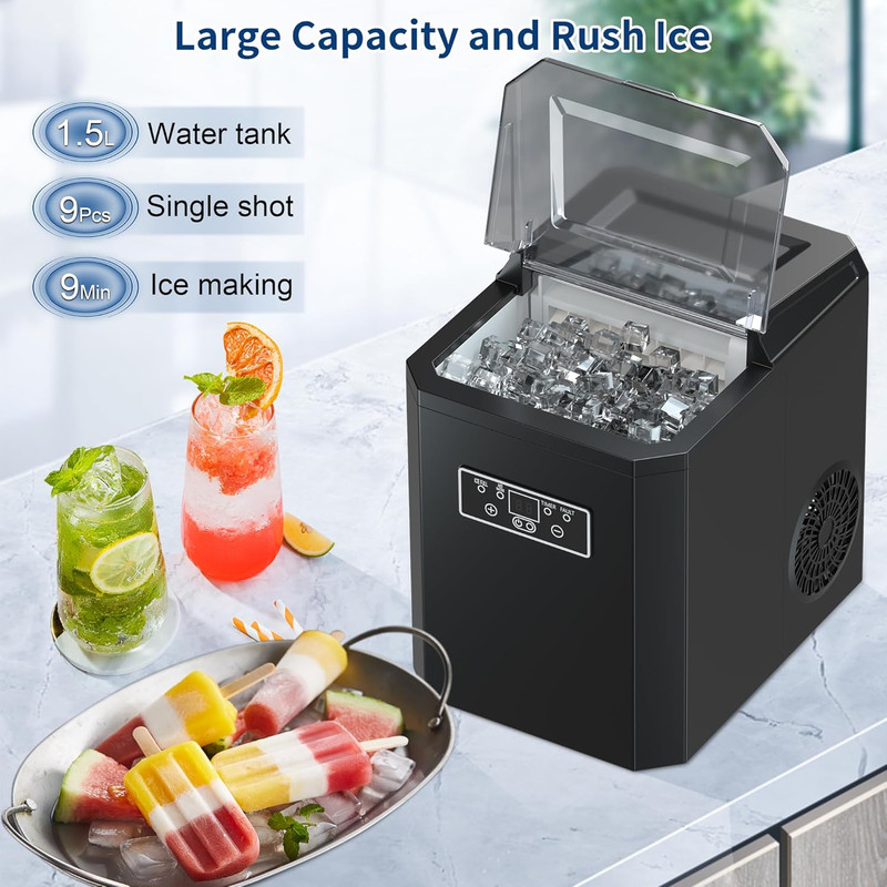 44 Lbs per Day Ice Cube Maker, 9 Ice Cubes Ready in 9 Mins, Auto Self-Cleaning w gallery