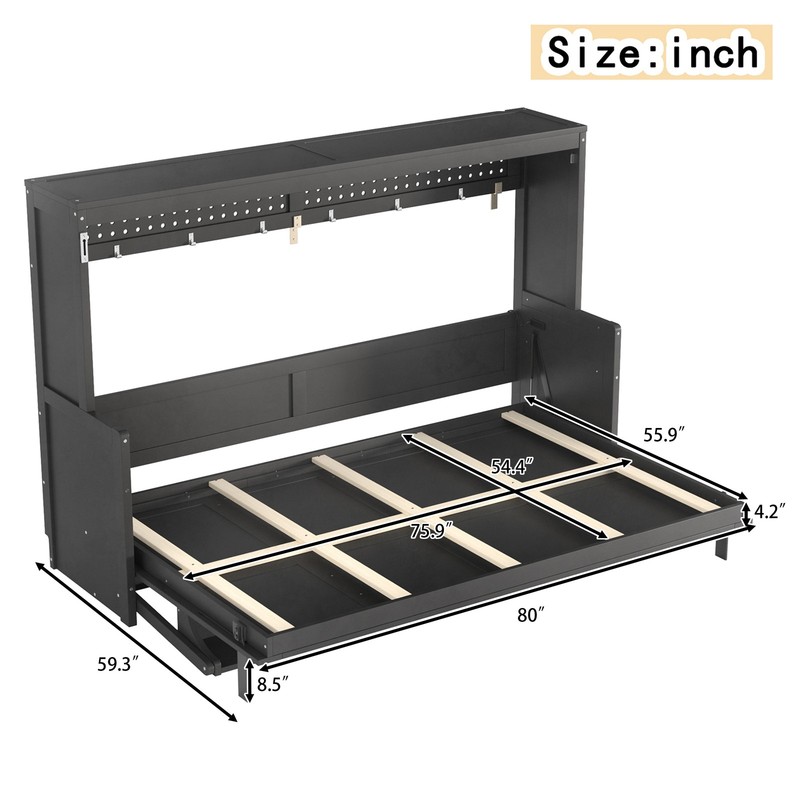 Full Size Murphy Bed with Foldable Desk Hydraulic Lift Wall Bed Dark Gray 83x59x gallery