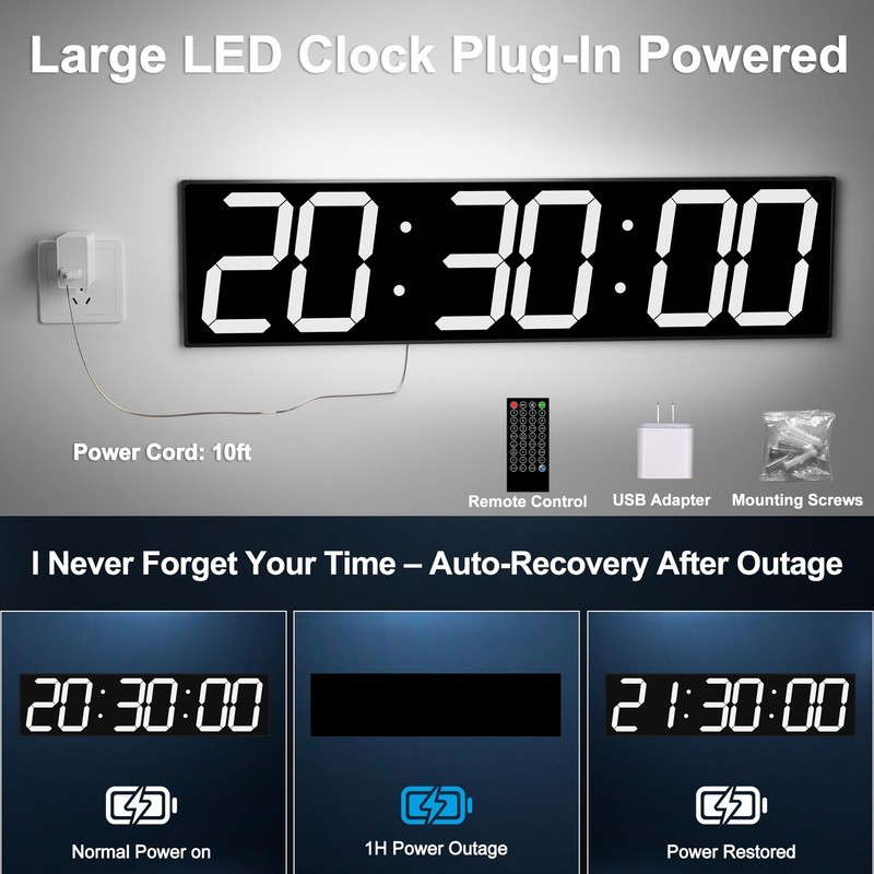 CHKOSDA Large Digital Wall Clock 28" with GPS Auto-Sync, Remote Control & Tim... gallery