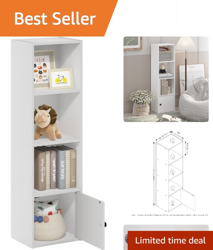 Contemporary White Shelf Bookcase with Storage Cabinet - Space-Saving Elegance gallery