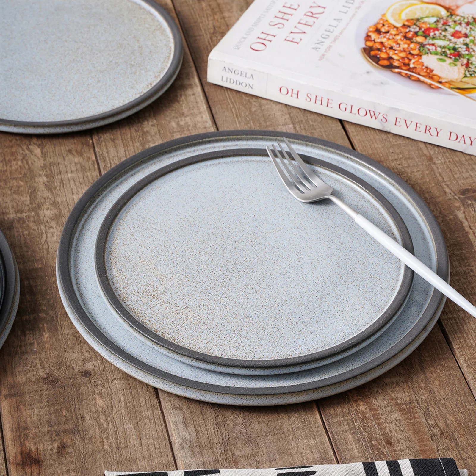 Stone Lain 4 Piece Vince Rustic Stoneware 11" Dinner Plate Set, Grey and White gallery